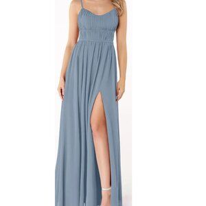 Azazie Yanelie Floor Length Slip Dress - Dusty Blue - A4 - EU 36